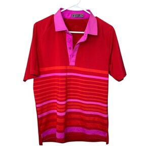 G Fore Red & pink stripe polo‎ Medium golf shirt